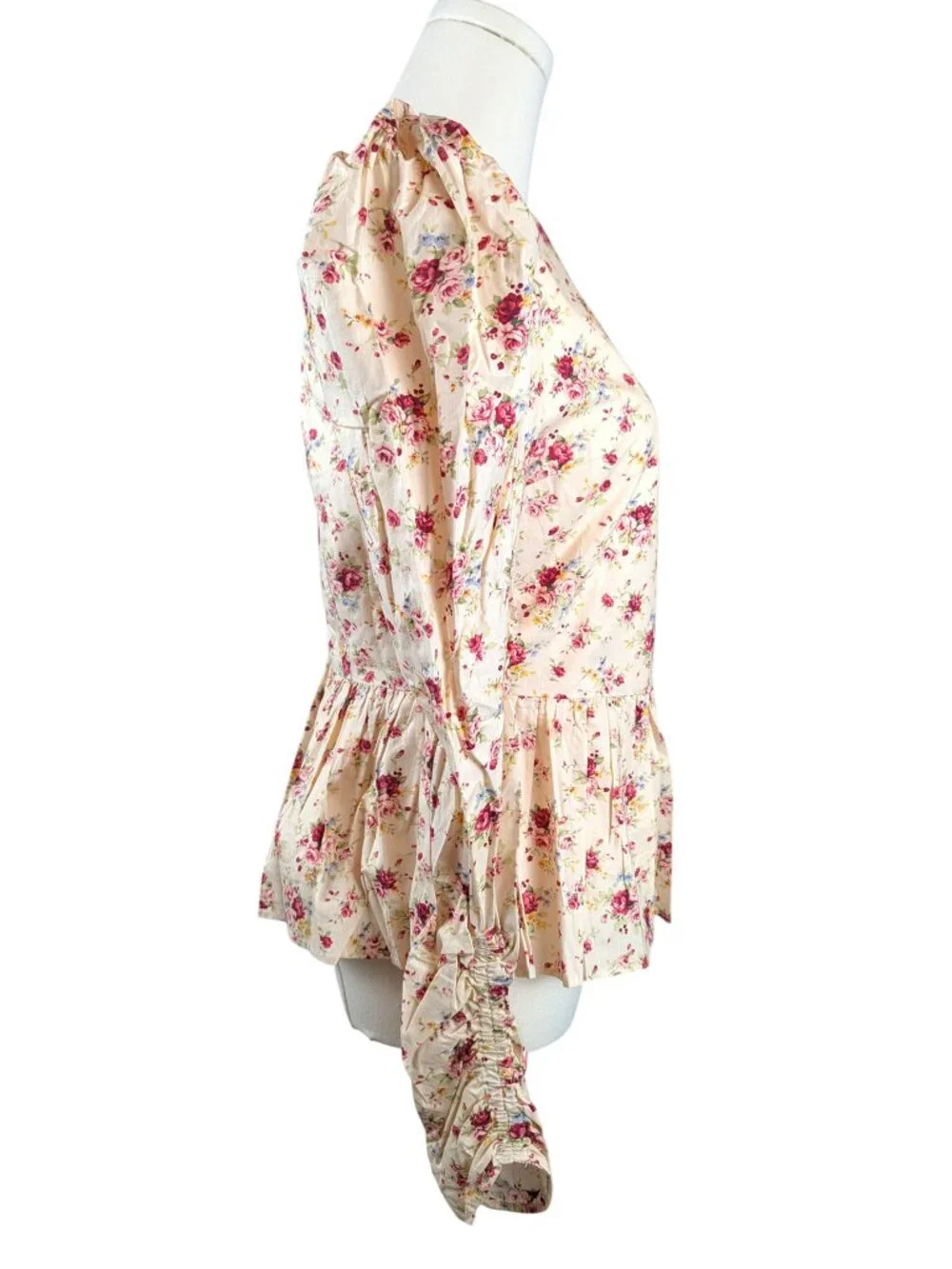 Tuckernuck Hyacinth House Top Floral Ava Peplum Cotton Blouse Long Sleeves XS